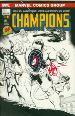 Champions 1 Dynamic Forces BW Exclusive John Cassaday Variant Cover signed and remarked by Ken Haeser (Miles Morales Spider-Man head sketch)